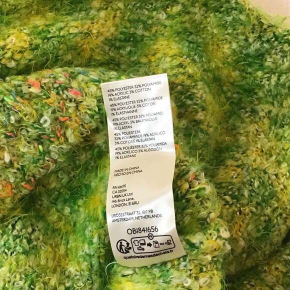 Free People Stardust Sweater green yellow fuzzy combo women Small Y2K Retro NWOT - Picture 3 of 11